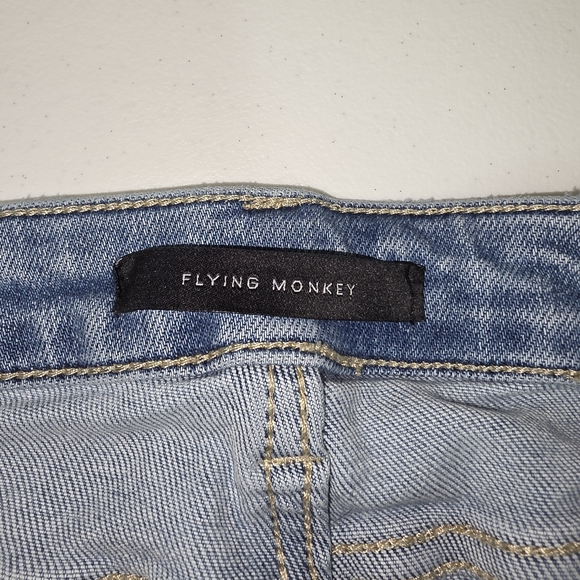 Flying Monkey Distressed High Rise Button Fly Flare Jeans Light Wash Size 28 - Picture 7 of 10